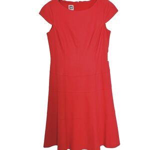 Anne Klein Dress 8 NWT Fit and Flare Pique Orange Lining Cap Sleeve